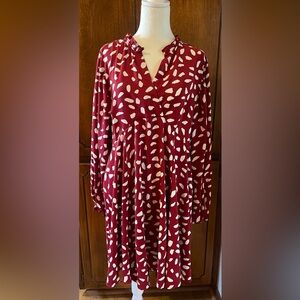 Umgee Burgundy and White Abstract Dress